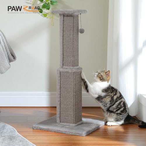 PAWZ Road Cat Scratching Post 32” Tall Square Cat Scratcher - color: Grey