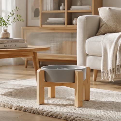 Petygooing Elevated Slow Feeder Ceramic Dog Bowls 8.26in, Slow Feeder Elevated Bowl for Small&Medium, Ceramic Slow Feeder Heavy Weighted Non-Toxic Non-Slip Puzzle Maze (Gray, 8.26in) - color: Gray, size: 8.26in