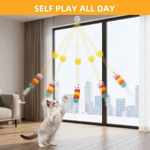 6 pc Interactive Hanging Cat Toy, Self Play Kitten Toys for Indoor Kittens Retractable Bouncing Cat Bird Toy & Cat Feather Toy Attachments Hands-Free Cat Toy Wand Teaser Toys with Feathers