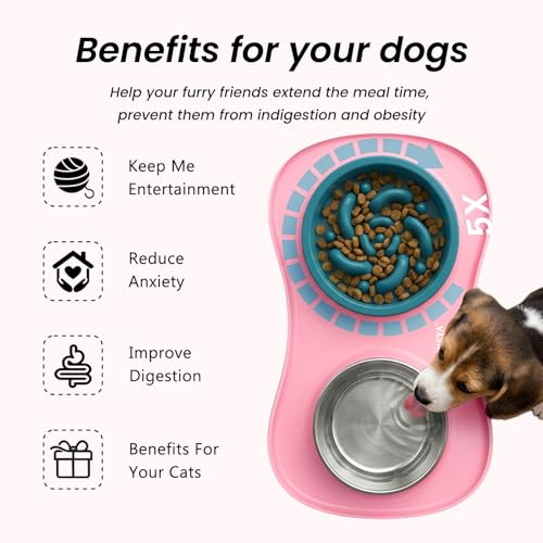 YINEYA 3 in 1 Slow Feeder Dog Bowls,Dog Water Bowl,Cat and Dog Food Bowl - color: Pink, size: Large
