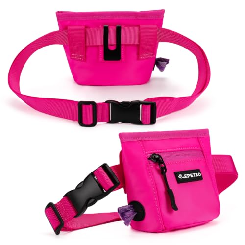 Dog Treat Pouch, Powerful Magnet Closure Device Dog Training Treat Bag Large Capacity Pet Treat Pouch with Poop Bag Dispenser Treat Bag for Dog Training with Metal Waistband Clip (Pink) - color: Pink