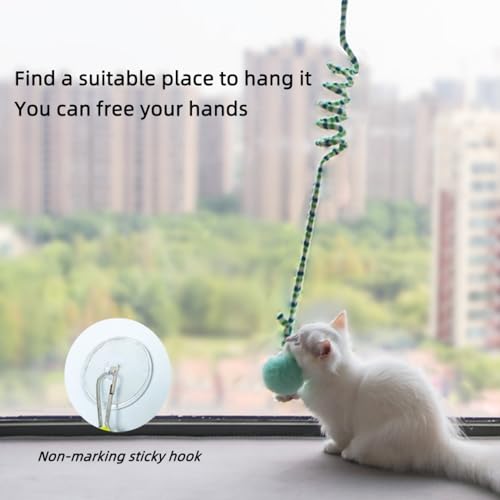 3Pcs Cat Spring Toys with Ball Hanging Kitten Toys Pets Interactive Toy Cat Ball Toys with Bell Long Tail Elastic Soft Plush Cat Toys for Indoor Kitten and Cats (yellowbluegreen, 3pcs) - color: yellowbluegreen, size: 3pcs