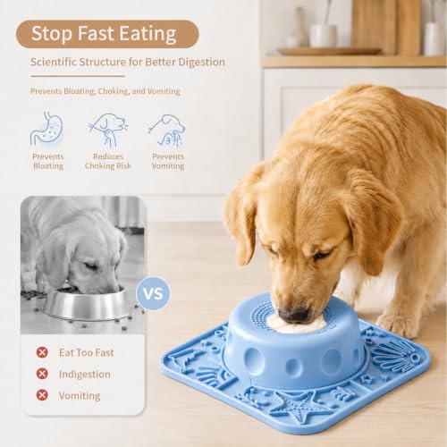 Dog Licking Slow Feeder Bowl with Rolling Ball Anti-Gulping, 2 in 1 Dog Non-Slip Lick Mat, Edible Silicone for Wet Food, Yogurt, Bone Broth, Nutrient Solution Blue - color: Blue, size: Single
