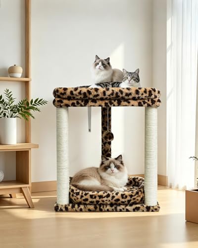 SYANDLVY Leopard Print Cat Tree with 2 Levels Perch Platforms for Kittens - color: Leopard