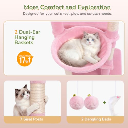 Globlazer 74in Pink Heavy Duty Cat Tree Tower for Indoor Large Cats, S74 - color: Pink