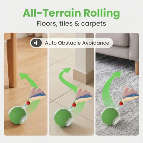 Interactive Cat Toy for Indoor Cats - Automatic Cat Toy Ball with Tail, Self Moving Electric Kitten Toys, USB Rechargeable Smart Rolling Ball, Motion Activated Cat Enrichment Toys for Bored Cats Green - color: Green