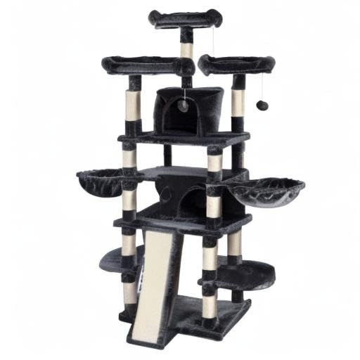 SHA CERLIN 68 Inches Multi-Level Large Cat Tree for Large Kitties/Big Cat Tower with Condo/Cozy Plush ‌Pussycat Perches/Sisal Scratching Posts and Hammocks/Activity Center/Dark Grey - color: Dark Grey, size: 68in