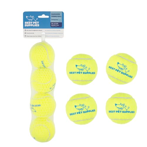 Best Pet Supplies Interactive Squeaky Dog Chew Toy, Ideal Dog Toys for Chewers, Small, Medium & Large Dogs, and Fetch Lovers - Tennis (Yellow), Small (Pack of 4) - color: Tennis (Yellow), size: Small