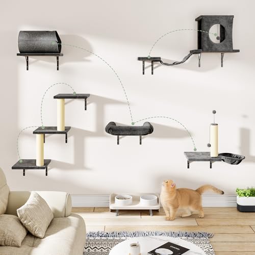 Cat Wall Shelves, 7-in-1 Wall Mounted Cat Climber Set - color: Dark Gray