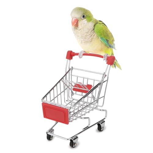 Hypeety Bird Toys Mini Shopping Handcart Trolley Training Bird Toy, Red - color: Red