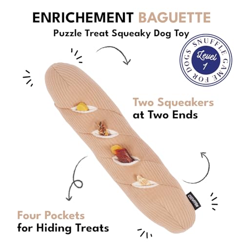 CHEWFFON Interactive Dog Snuffle Toy, Enrichment Squeaky Toy for Boredom - style: Baguette