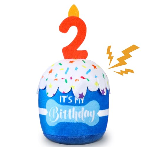 Dansydaisy Dog Birthday Cake Toy Squeaky Plush Gift,2nd,Blue - color: Blue, style: 2nd