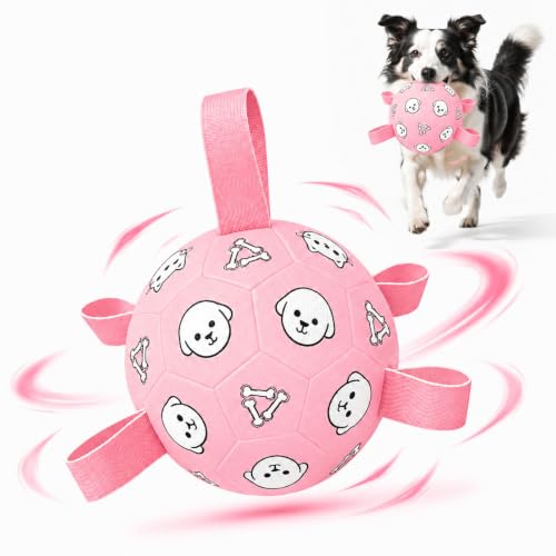 Dog Soccer Ball with Straps, 6 Inch Jolly Ball for Medium Dogs - color: Pink, size: Medium-6 Inch