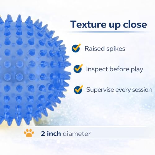 Squeaky Spiky Dog Ball for Teeth Cleaning & Gum Massage 2 Inch Puppy Small Dogs Blue | Spiny TPR Rubber Chew Toy for Fetch Play Interactive Bouncy Dental Ball Durable BPA Free Nontoxic Floats - size: 2 Inch Blue Ball 1-Pack