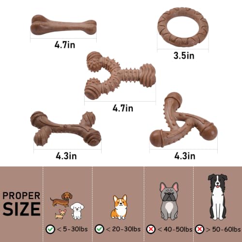 MECOOL Indestructible Dog Chew Toys for Aggressive Chewers 5PCS, Durable Bacon Flavored Nylon Bones for Small Dogs, Puppy Teething Toys, Long Lasting Nylon Dog Chews - size: 5PC