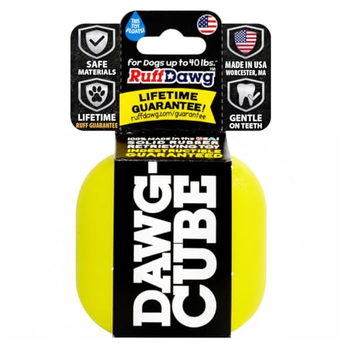 Ruff Dawg Cube Medium 2.5 Indestructible Dog Toy, Yellow – Heavy-Duty Rubber Fetch & Chew Toy for Aggressive Chewers – Erratic Bounce, Floats, BPA & Latex Free – Made in USA - color: Yellow, size: MD 2.5