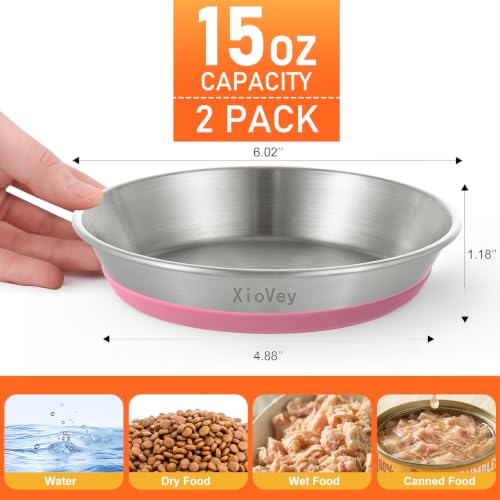 6 Pack Pink 304 Stainless Steel Shallow Whisker Fatigue Cat Bowls - color: Pink, size: 6Pcs