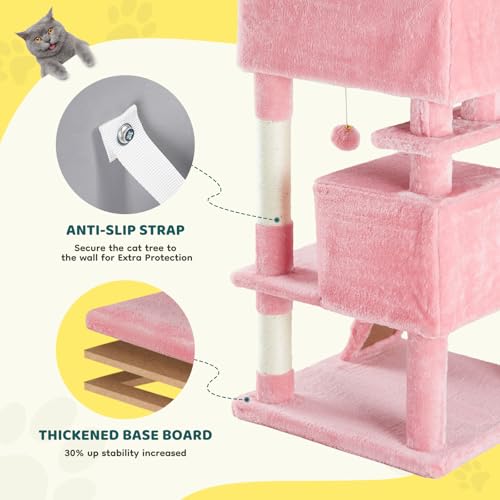 DUMOS 54 Inch Cat Tree Tower with Scratching Posts, Indoor Use - color: Pink, size: 54'' × 20'' × 20''