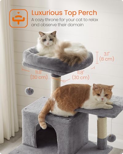 Feandrea Cat Tree, 73.2-Inch Cat Tower, Multi-Level Condo, Light Gray - color: Light Gray, size: 73.2 Inches