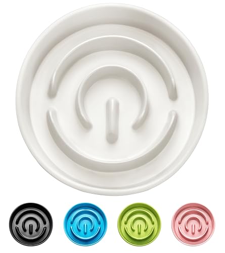 Ceramic Slow Feeder Dog Bowls, 0.6 Cup Slow Feeder for Small Dogs, Puzzle Maze Bowl, Prevents Choking, 6in, White - color: White, size: 6 Inches