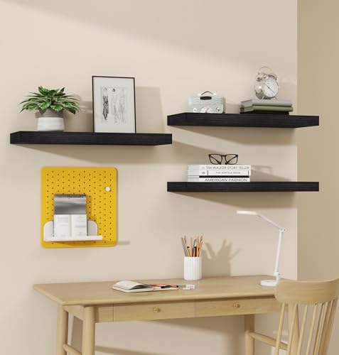 Vervida® Black Floating Wall Shelves 24in Deep Set of 3 Holds 37lbs - color: Black, size: 24x7.9 (3Pcs)
