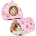 Bienbee Guinea Pig Hideout, 2 Piece Washable Set for Small Animals Small - color: Pink Strawberry, size: Small(7.3"L x 7.3"W x 6.7"H)