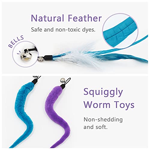 SONGWAY Interactive Cat Feather Toy Set - Retractable Teaser Wand with 6 Pcs Feather Refills with Bell, Cat Wand Toys for Indoor Cats Kittens Play Chase Exercise, Blue - color: Blue