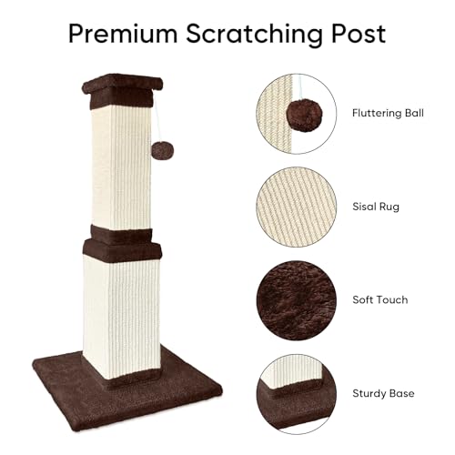 Cat Scratching Post for Indoor Cats, 32Inch Sisal Cat Scratcher - color: Brown