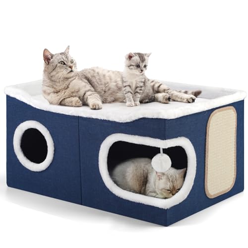 Shikha Extra Large Cat House Bed for Multi Cats with Scratch Pad Blue - color: Blue, size: Extra Large