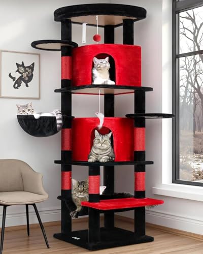 Globlazer 66in Gothic Corner Cat Tree for Indoor Large Cats, C66, Black Red - color: Red Black, size: 66inch