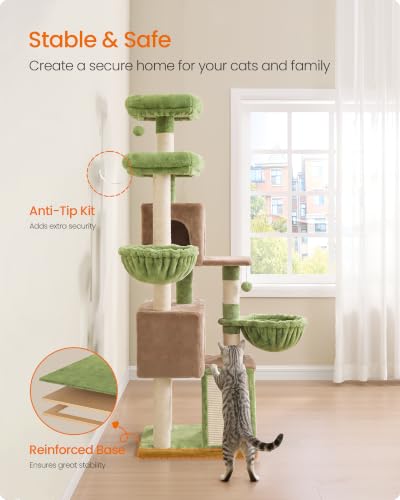 Feandrea Cat Tree, 68.5-in Tall Cat Tower, Multi-Level Condo, Green - color: Green