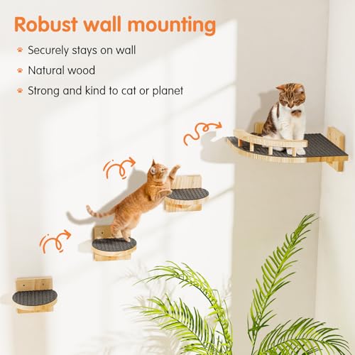 Cat Wall Shelves with 3 Steps, Wooden Cat Wall Furniture up to 15lbs, Floating Stairs for Small/Medium Cats, Kitty Wide Climber Shelf with Cozy Perch for Indoor, Sleeping, Jumping, Playing - size: Corner