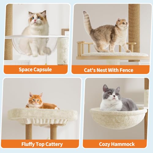 Cat Tree with Litter Box Enclosure, Multi-Level Cat Tower with Hidden Litter Box Furniture, Large Plush Top Perch, Sisal Scratching Posts, Cat Condo & Hammock for Indoor Cats, Living Room, Retro White - color: Retro White