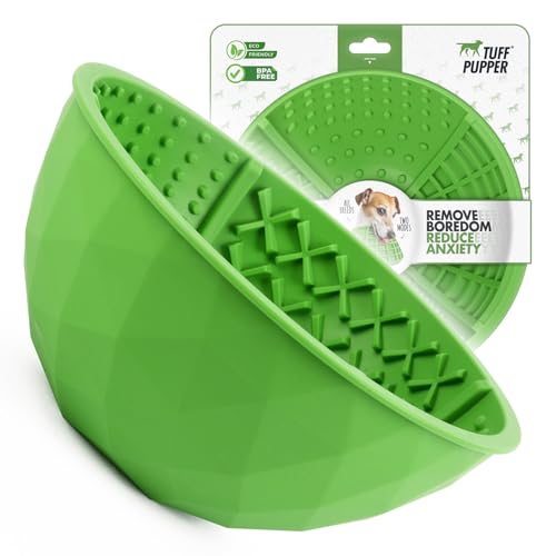 Tuff Pupper Lick Bowl for Dogs | Standard Size Slow Feeder Bowl | Four Textures for Dog Anxiety & Boredom | Silicone Lick Mat | Easy Clean Dishwasher Safe | Stable & Wobble Modes | NOT for Chewing - size: Standard