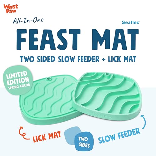 West Paw Seaflex Waves Feast Mat – All-in-One, Slow Feeder, Lick Mat – Encourages Foraging & Food Exploration - Engages Picky Eaters & Slow Feeding - Versatile – Easy to Clean, Non-Toxic - Mint - color: Mint, size: Waves