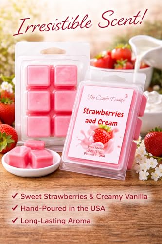 The Candle Daddy - Strawberries & Cream - Sweet Strawberry with Cream Scented Melt- Maximum Scent Wax Cubes/Melts- 1 Pack -2 Ounces- 6 Cubes