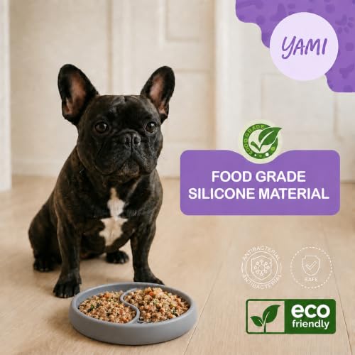 YAMI Dog Lick Bowl, Lick Mat for Dogs, Wet Food Cat Slow Feeder, Freeze Bowl, Enrichment & Puzzle Toy for Anxiety Relief, Food-Grade Silicone, Suction Cups, Dishwasher Fit, for All Breed (Light Gray) - color: Light Gray