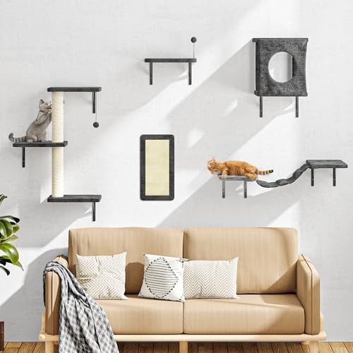 10 Pcs Cat Wall Shelves for Large Cats, Floating Climber with Scratcher - color: Grey, size: 10Pcs
