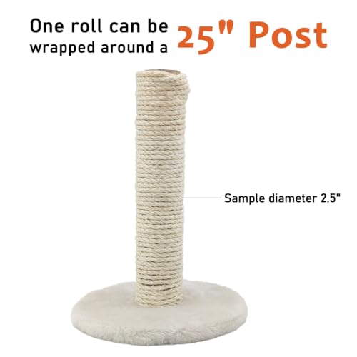 1/4in 65FT Natural Sisal Rope for Cat Tree, Cat Scratch Rope Replacement - color: White, size: 65FT