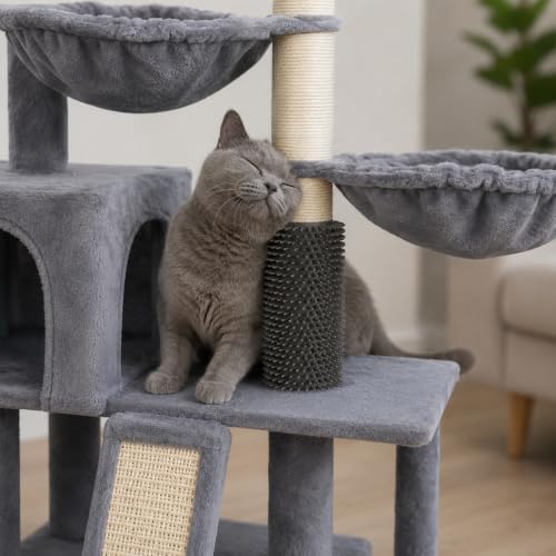 Smouatou Cat Tree with Cat Condo and Two Hammocks, Cat Tower with Scratching Posts and Scratching Pads Cat Toys, Grey - color: grey2, size: Small