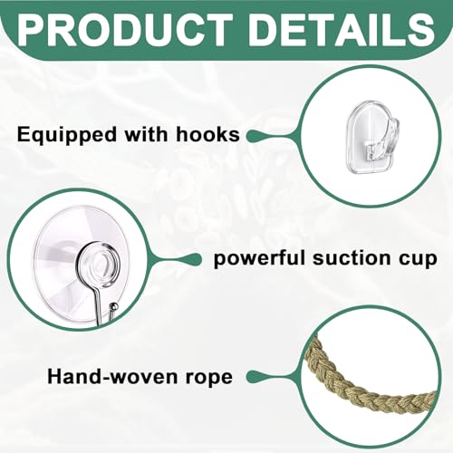 1 Set Green Snake Climbing Rope, Ball Python Tank Accessories with 2 Suction Cups & 2 Horn Hooks, 1.9cm Height Snake Enclosure Accessories for Ball Python Enrichment