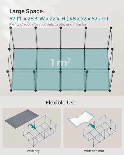 SONGMICS Pet Playpen, Small Animal Playpen with Floor - color: White, style: 20 Panels - 57.1"L x 28.3"W x 22.4"H
