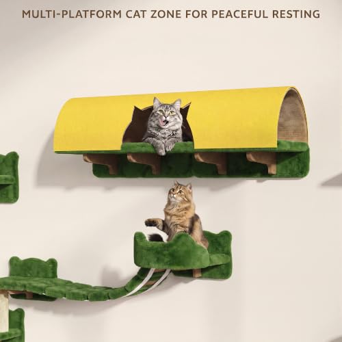 16-in-1 Cat Wall Shelves, Cat Furniture w/Tunnel & Bridge, Green - color: Green, size: 16-in-1
