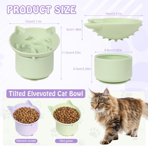 2 Pack Silicone Cat Slow Feeder,Tilted Design with Non Slip Base