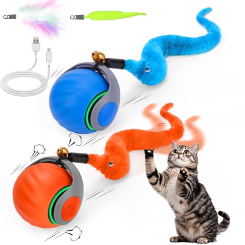 2PCS Interactive Cat Toy Ball, Rechargeable Cat Toys for Indoor Cats - color: blue+orange
