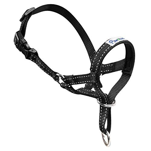 Pawaboo Dog Muzzle, Head Halter Collar for Dog Nylon Reflective Adjustable - color: Black, size: Medium
