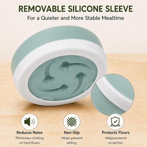 Ceramic Slow Feeder Dog Bowl, 0.6 Cup, Light Green Bowl&White Base - color: Light Green with White Silicone Base