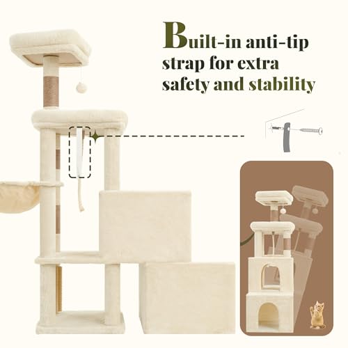 Hey-brother Cat Tree Tower with Steped Climbing Condos, Platforms, MPJ061MJ - color: Beige and Brown