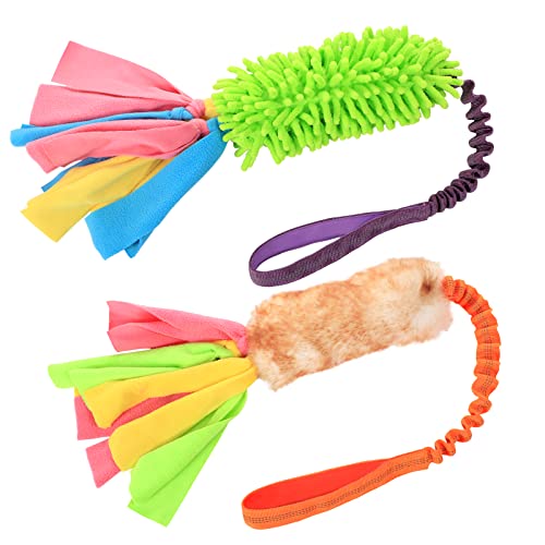 SCHITEC Tug Toy for Dogs, [2 Pack] Bungee Tug of War Squeaky Rope Toys for Exercise & Interactive Play Games, Puppy Training Pull Toy for Small Medium Large Dog - style: Artificial Wool+Short Handle, Chenille+Short Handle,