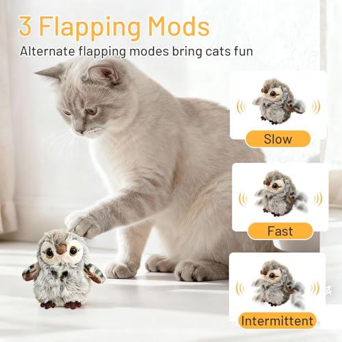 Puffluv Flapping Cat Toy,Interactive Owl with Remote Control, 3 Modes Flapping Wings & Chirping, USB Rechargeable,Catnip, Mimic Bird for Indoor Cats, Never Bored - style: Owl-with Remote Controle
